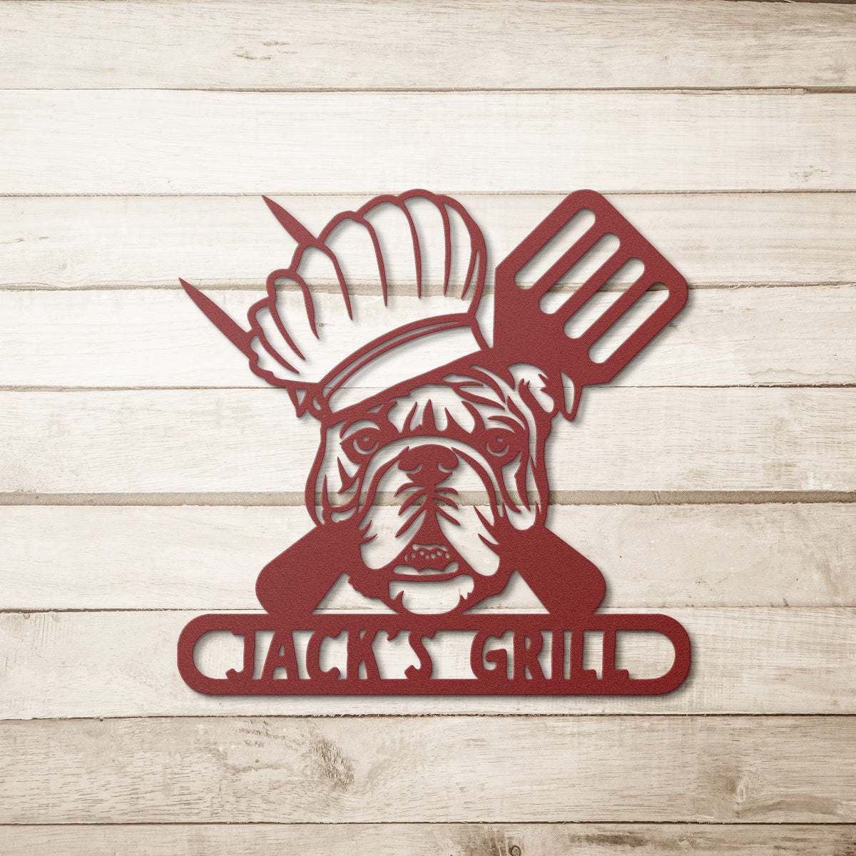 Grill Master Bulldog: Metal BBQ Sign - BullyBellymetal signteelaunchMTS12RED