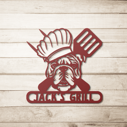 Grill Master Bulldog: Metal BBQ Sign - BullyBellyMetal Sign