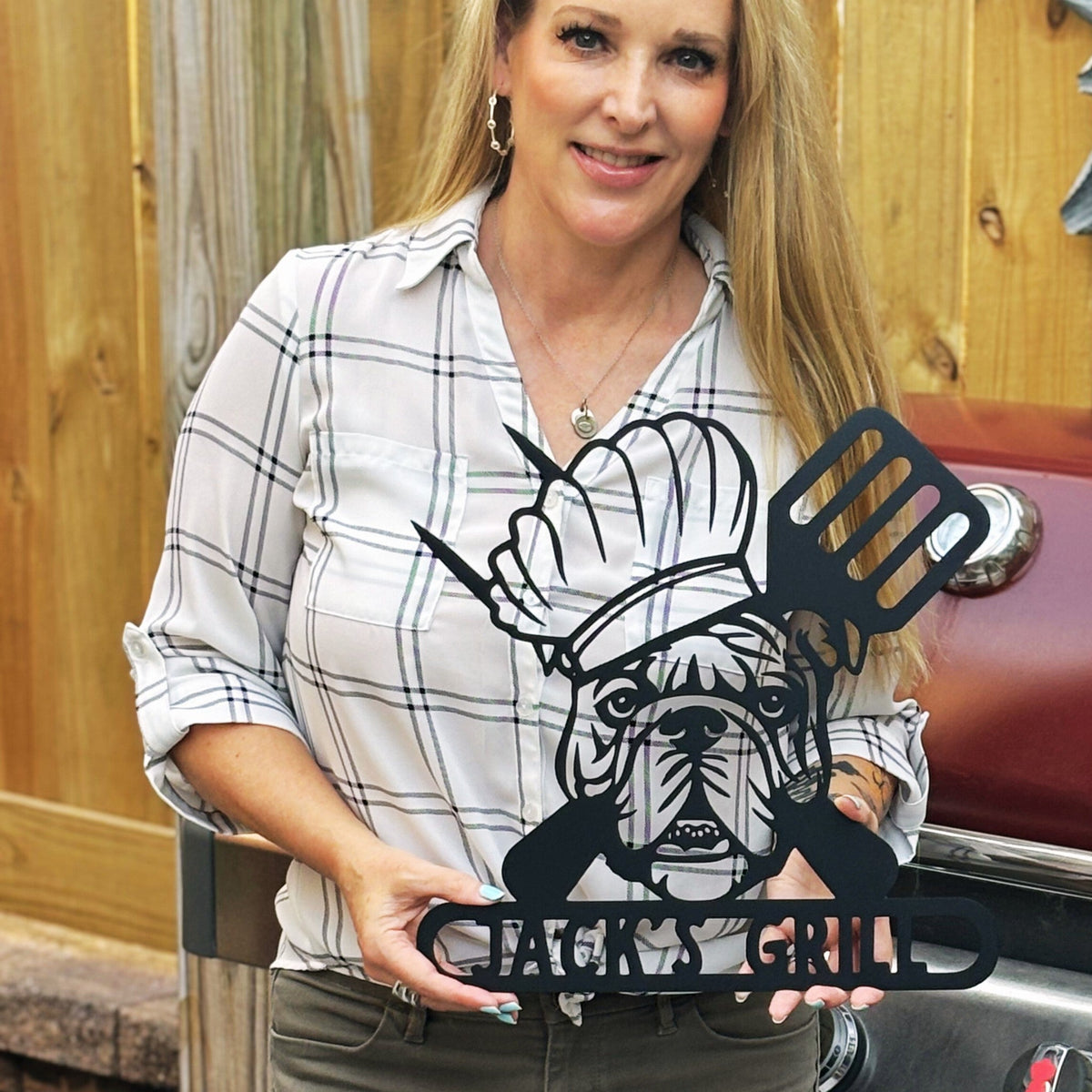 Grill Master Bulldog: Metal BBQ Sign - BullyBellyMetal Sign