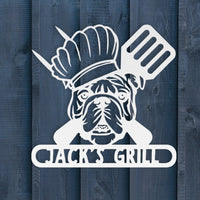 Grill Master Bulldog: Metal BBQ Sign - BullyBellyMetal Sign