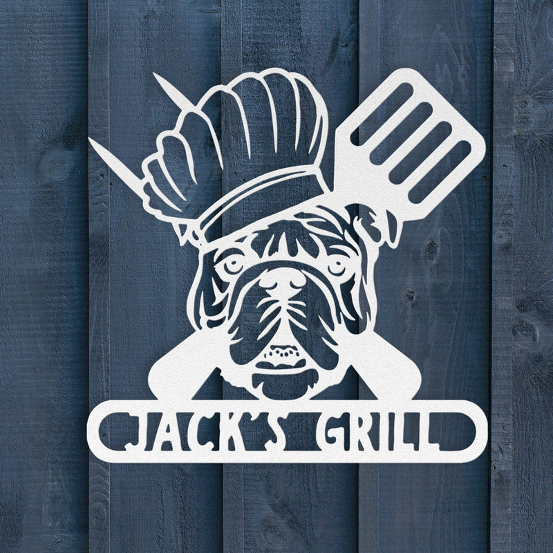 Grill Master Bulldog: Metal BBQ Sign - BullyBellyMetal Sign
