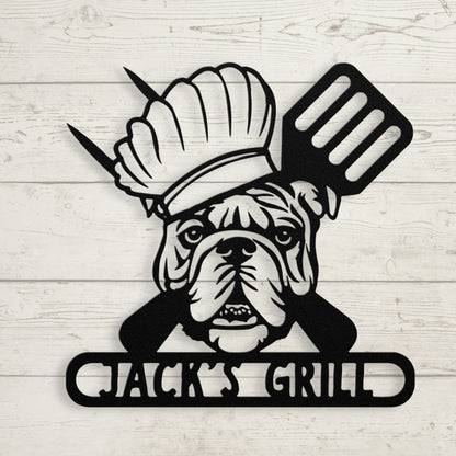 Grill Master Bulldog: Metal BBQ Sign - BullyBellyMetal Sign