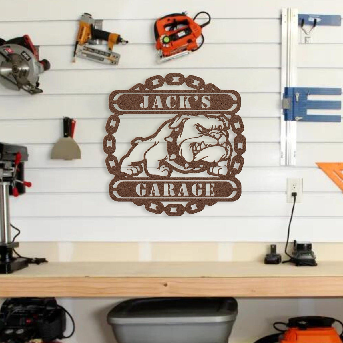 Guardian Bulldog: Personalized Metal Wall Art for Your Garage or Workshop - BullyBellyWall Art