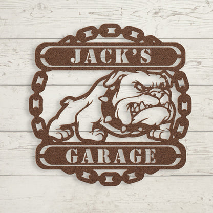 Guardian Bulldog: Personalized Metal Wall Art for Your Garage or Workshop - BullyBellyMetal Sign