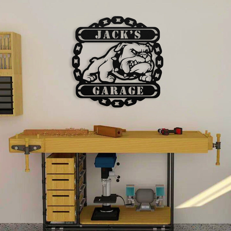 Guardian Bulldog: Personalized Metal Wall Art for Your Garage or Workshop - BullyBellyMetal Sign