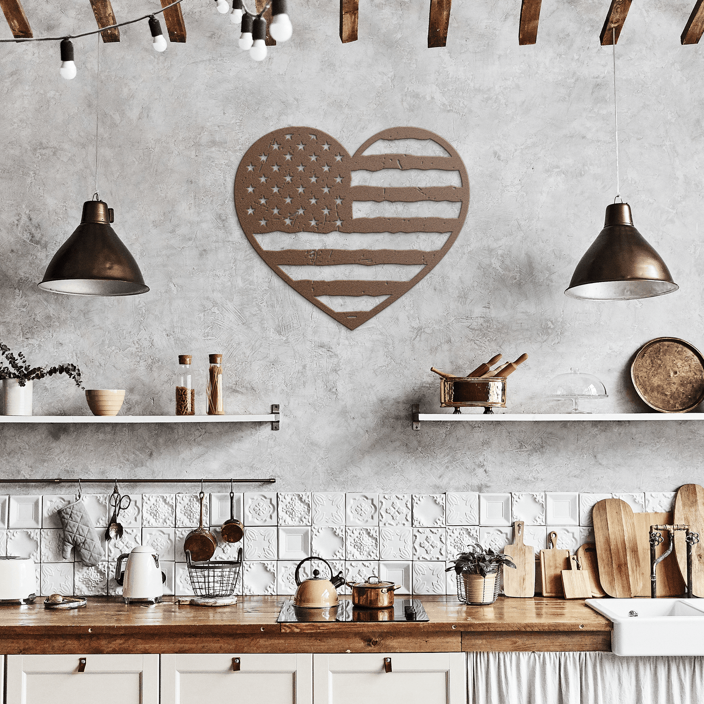 Heart of America: Rustic Flag Metal Wall Decor - BullyBellyMetal Sign