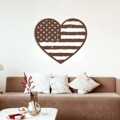 Heart of America: Rustic Flag Metal Wall Decor - BullyBellyMetal Sign