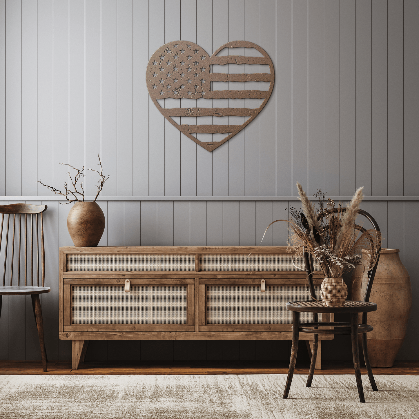 Heart of America: Rustic Flag Metal Wall Decor - BullyBellyMetal Sign
