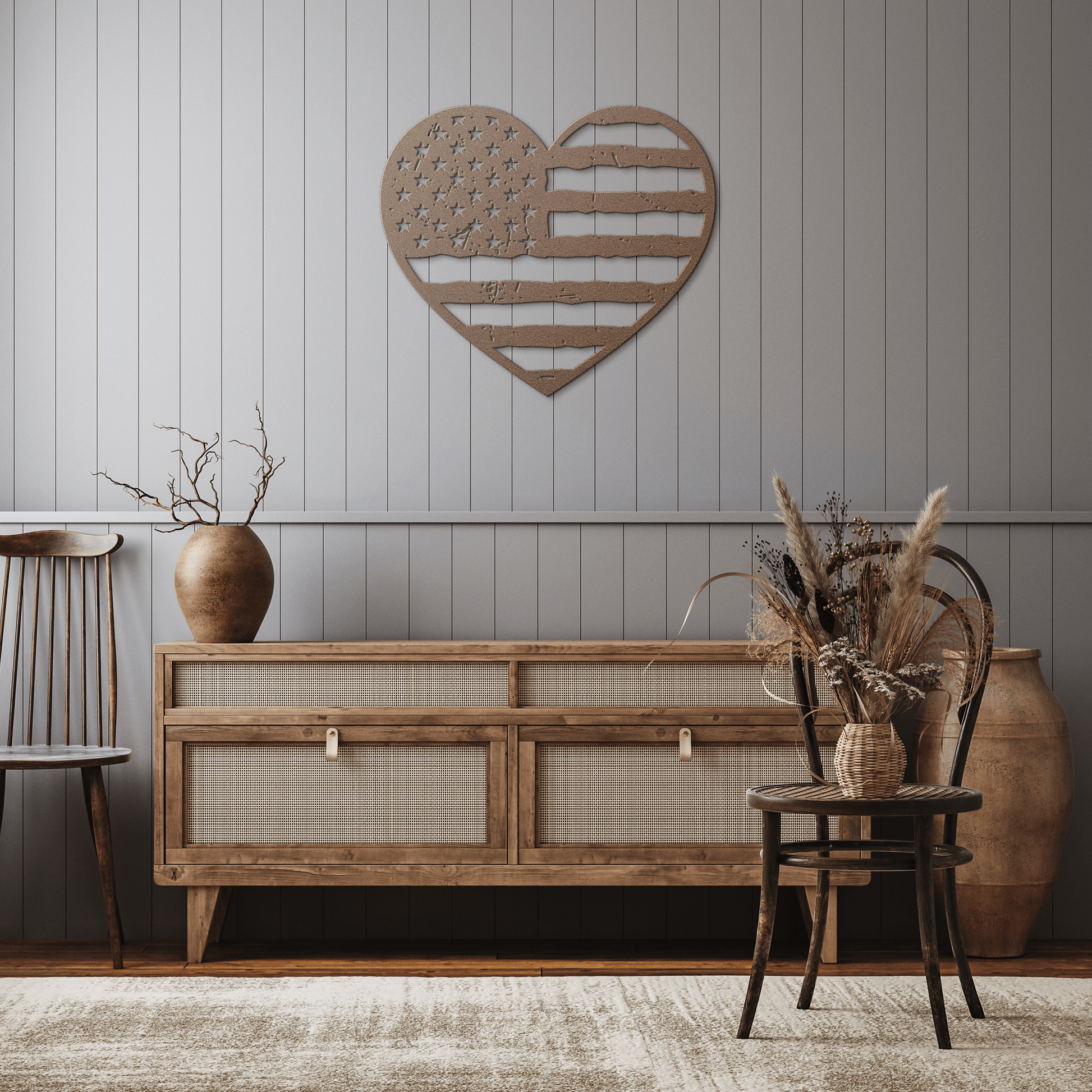 Heart of America: Rustic Flag Metal Wall Decor - BullyBellyMetal Sign