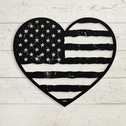 Heart of America: Rustic Flag Metal Wall Decor - BullyBellyMetal Sign
