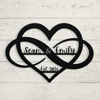 Infinity Heart Couples' Custom Metal Name Sign - BullyBellyMetal Sign
