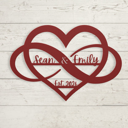 Infinity Heart Couples' Custom Metal Name Sign - BullyBellyMetal Sign