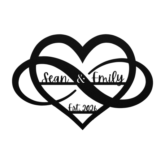 Infinity Heart Couples' Custom Metal Name Sign - BullyBellyMetal Sign