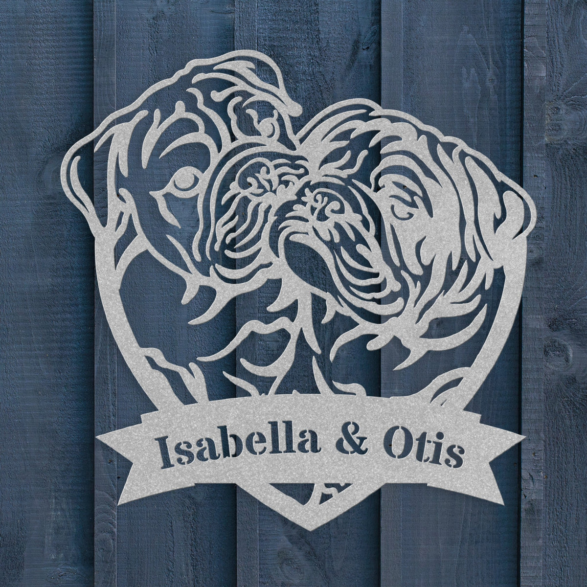 Kissing Bulldogs Metal Wall Art - BullyBellyMetal Sign
