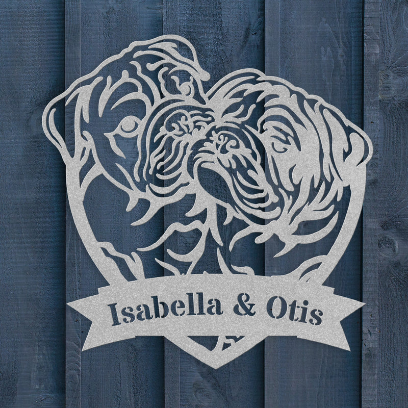 Kissing Bulldogs Metal Wall Art - BullyBellyMetal Sign