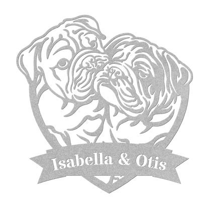 Kissing Bulldogs Metal Wall Art - BullyBellyMetal Sign