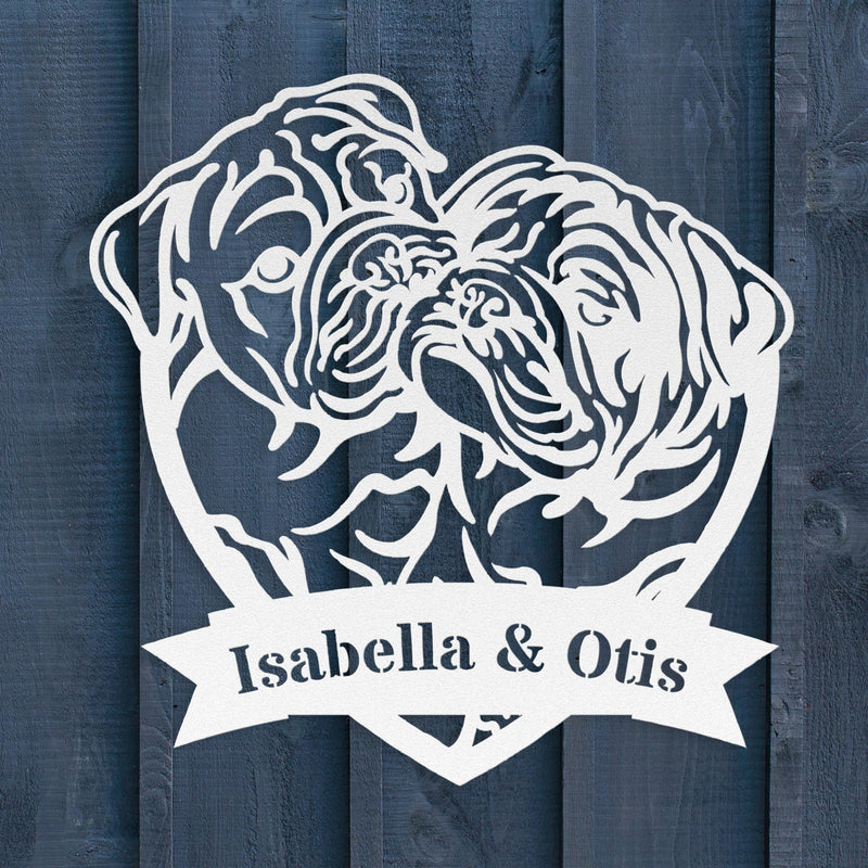 Kissing Bulldogs Metal Wall Art - BullyBellyMetal Sign
