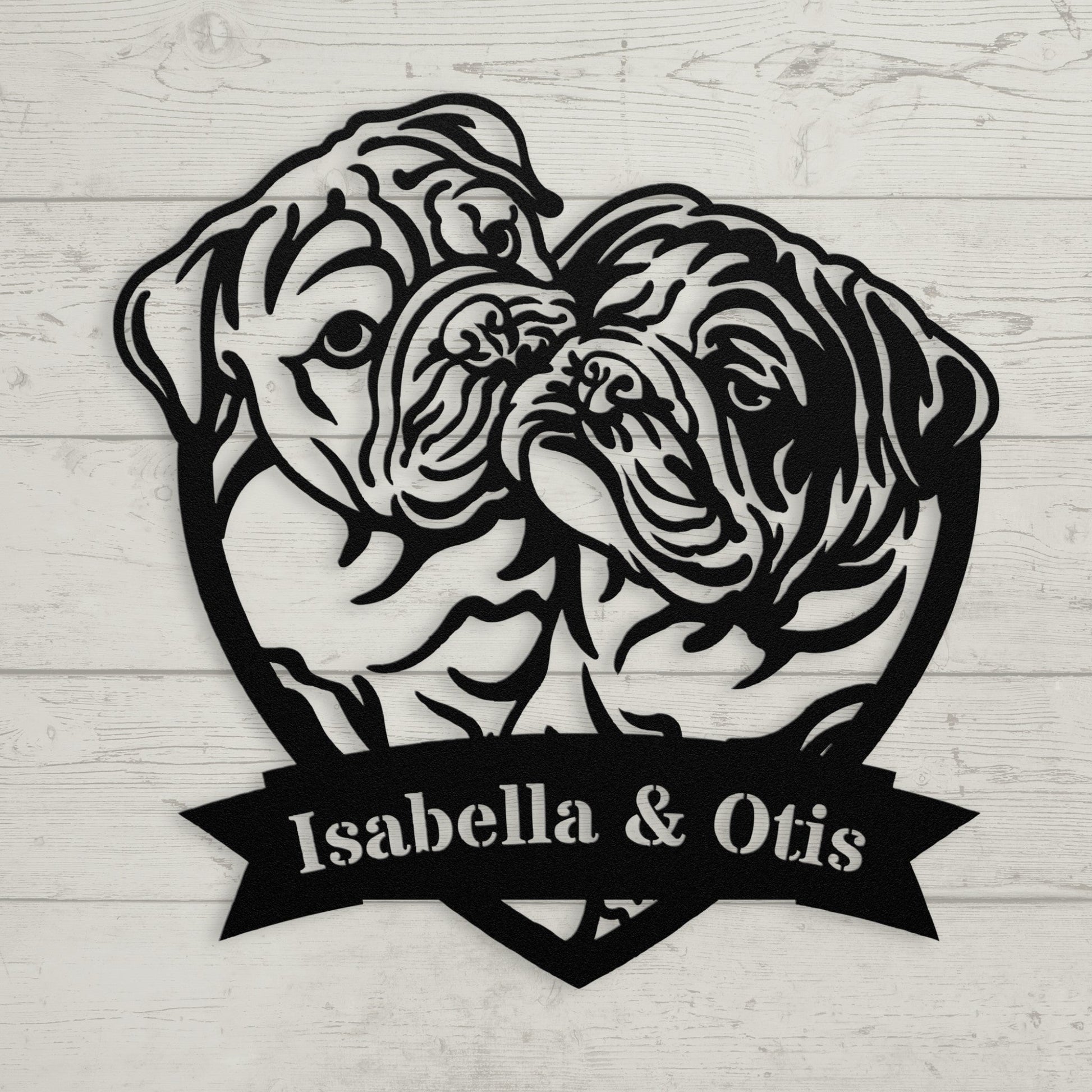 Kissing Bulldogs Metal Wall Art - BullyBellyMetal Sign