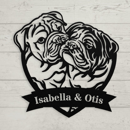Kissing Bulldogs Metal Wall Art - BullyBellyMetal Sign
