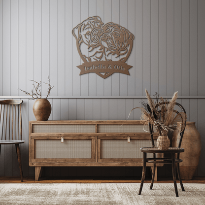 Kissing Bulldogs Metal Wall Art - BullyBellyMetal Sign