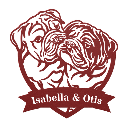 Kissing Bulldogs Metal Wall Art - BullyBellyMetal Sign