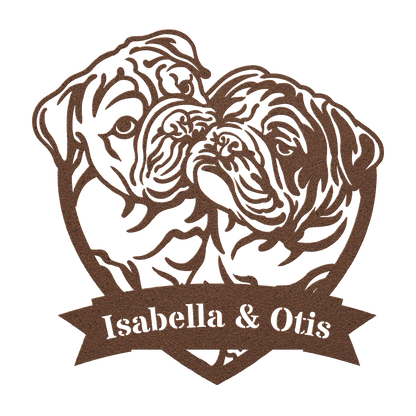 Kissing Bulldogs Metal Wall Art - BullyBellyMetal Sign
