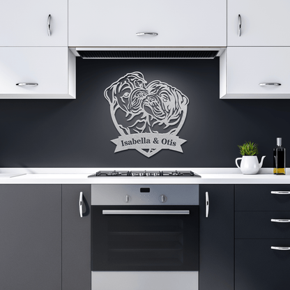 Kissing Bulldogs Metal Wall Art - BullyBellyMetal Sign