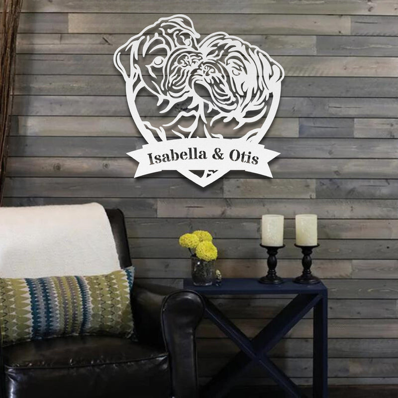 Kissing Bulldogs Metal Wall Art - BullyBellyMetal Sign