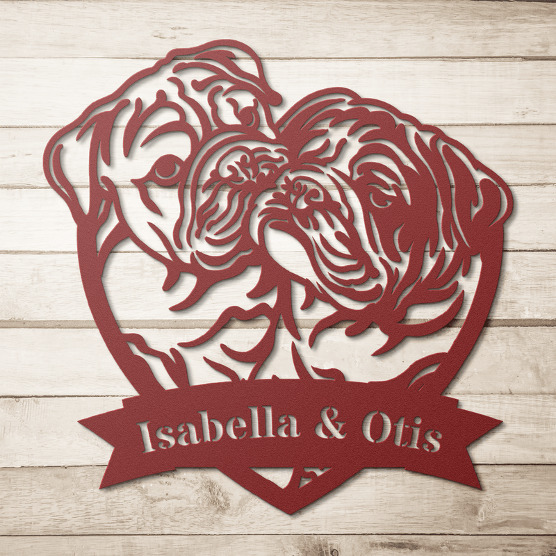 Kissing Bulldogs Metal Wall Art - BullyBellyMetal Sign