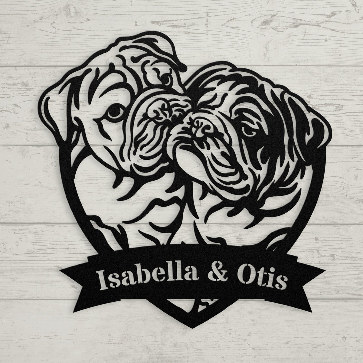 Kissing Bulldogs Metal Wall Art - BullyBellyMetal Sign