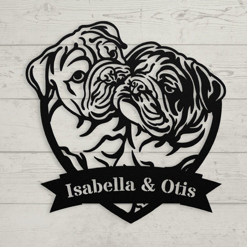 Kissing Bulldogs Metal Wall Art - BullyBellyMetal Sign