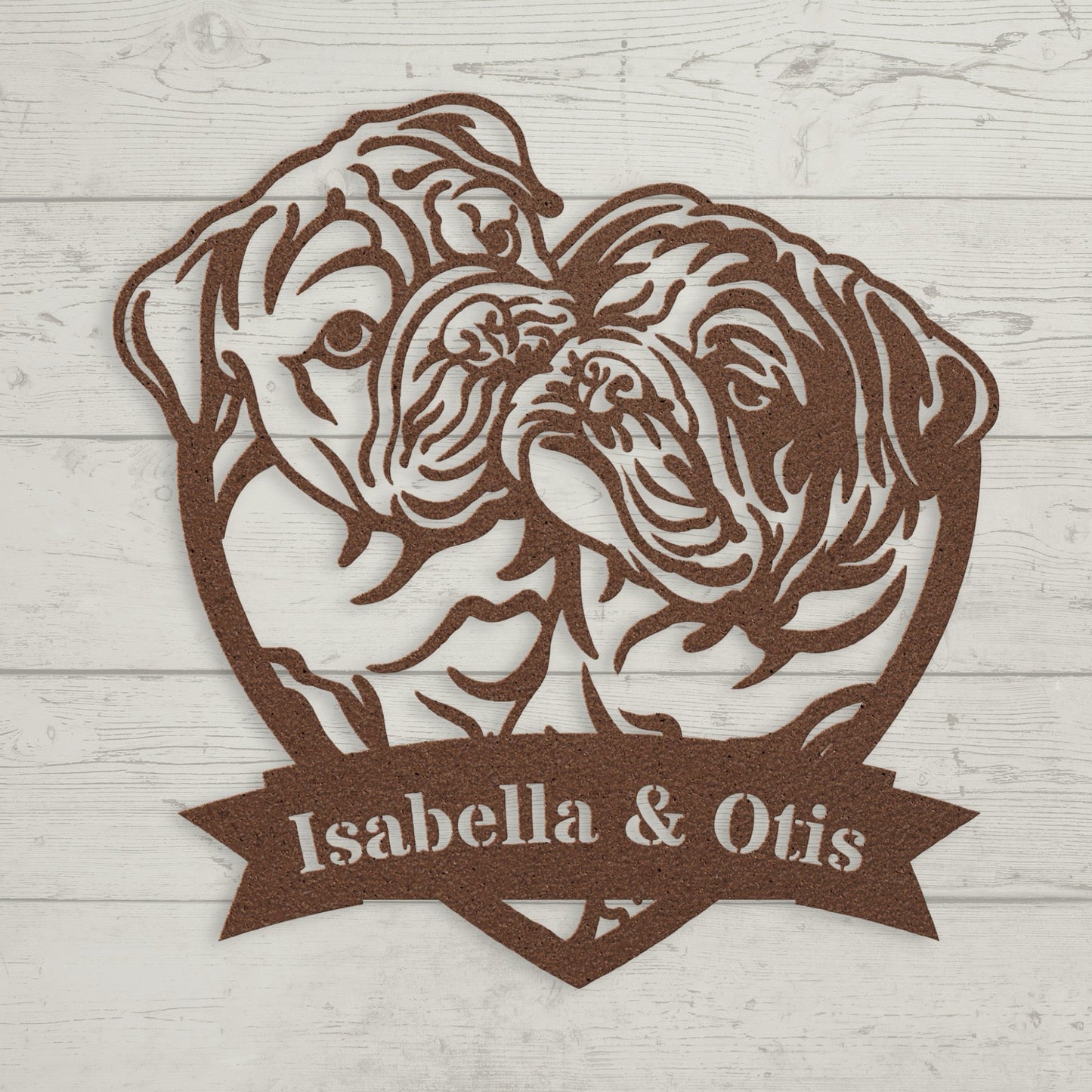 Kissing Bulldogs Metal Wall Art - BullyBellyMetal Sign
