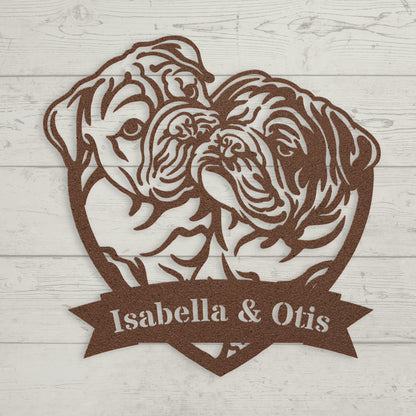 Kissing Bulldogs Metal Wall Art - BullyBellyMetal Sign