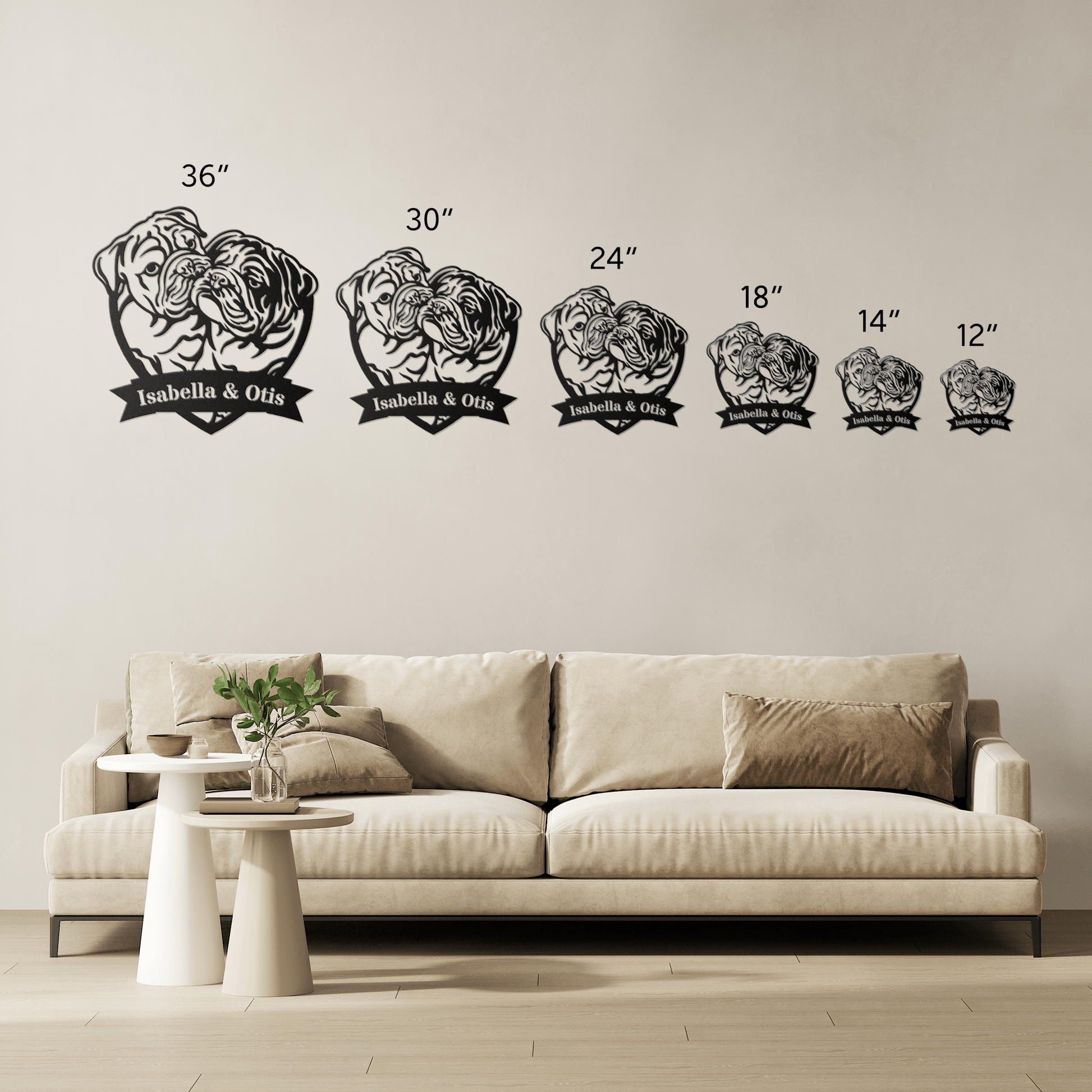 Kissing Bulldogs Metal Wall Art - BullyBellyMetal Sign