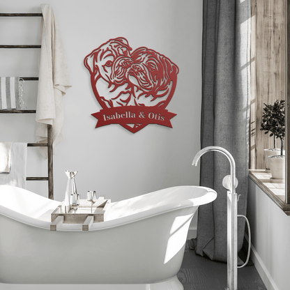 Kissing Bulldogs Metal Wall Art - BullyBellyMetal Sign
