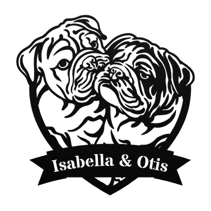 Kissing Bulldogs Metal Wall Art - BullyBellyMetal Sign
