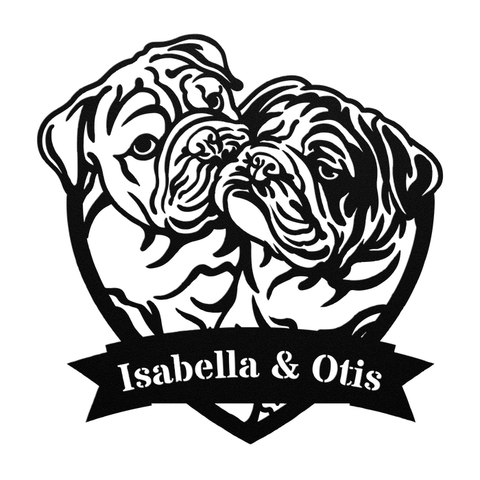 Kissing Bulldogs Metal Wall Art - BullyBellyMetal Sign