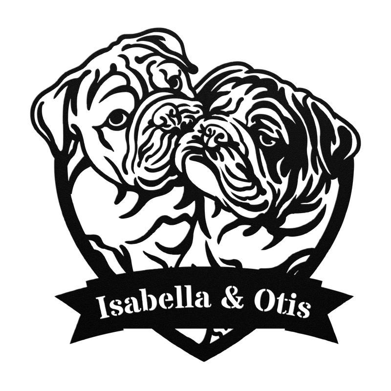 Kissing Bulldogs Metal Wall Art - BullyBellyMetal Sign