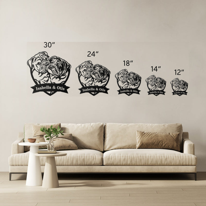 Kissing Bulldogs Metal Wall Art - BullyBellyWall Art