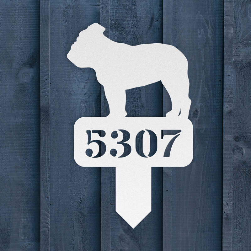 Lawn English Bulldog House Number Yard Sign - BullyBellyMetal Sign