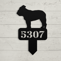Lawn English Bulldog House Number Yard Sign - BullyBellyMetal Sign