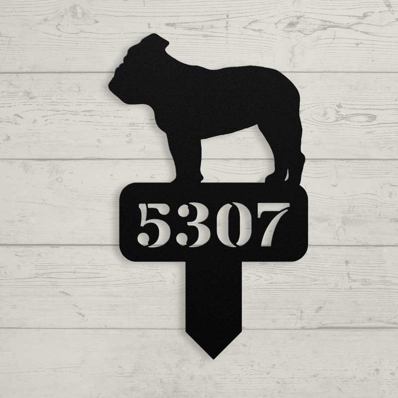 Lawn English Bulldog House Number Yard Sign - BullyBellyMetal Sign