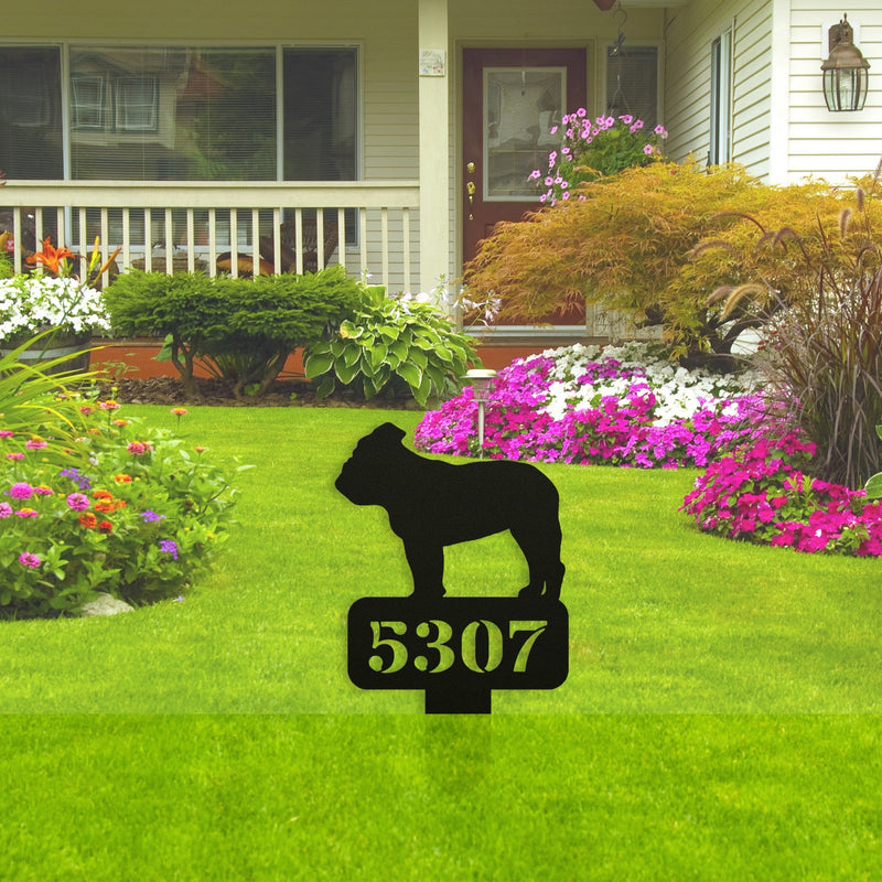 Lawn English Bulldog House Number Yard Sign - BullyBellyMetal Sign