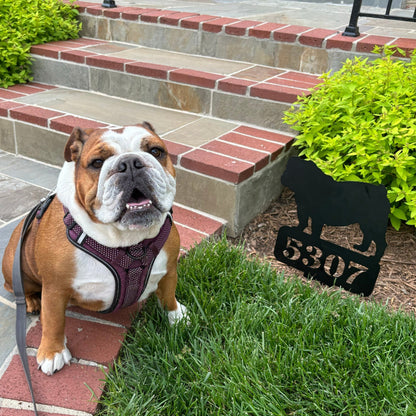 Lawn English Bulldog House Number Yard Sign