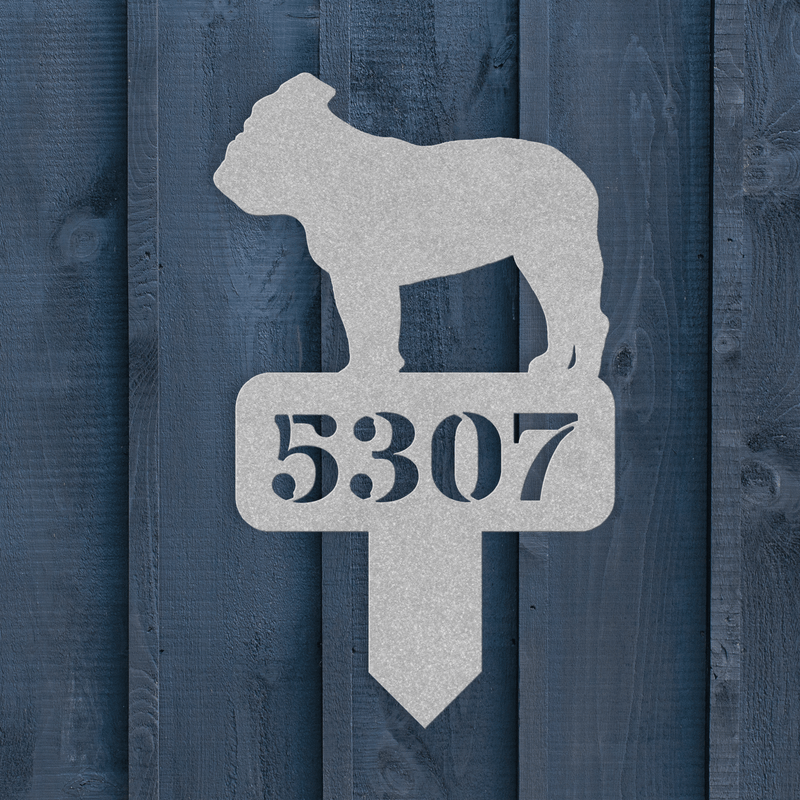 Lawn English Bulldog House Number Yard Sign - BullyBellyMetal Sign