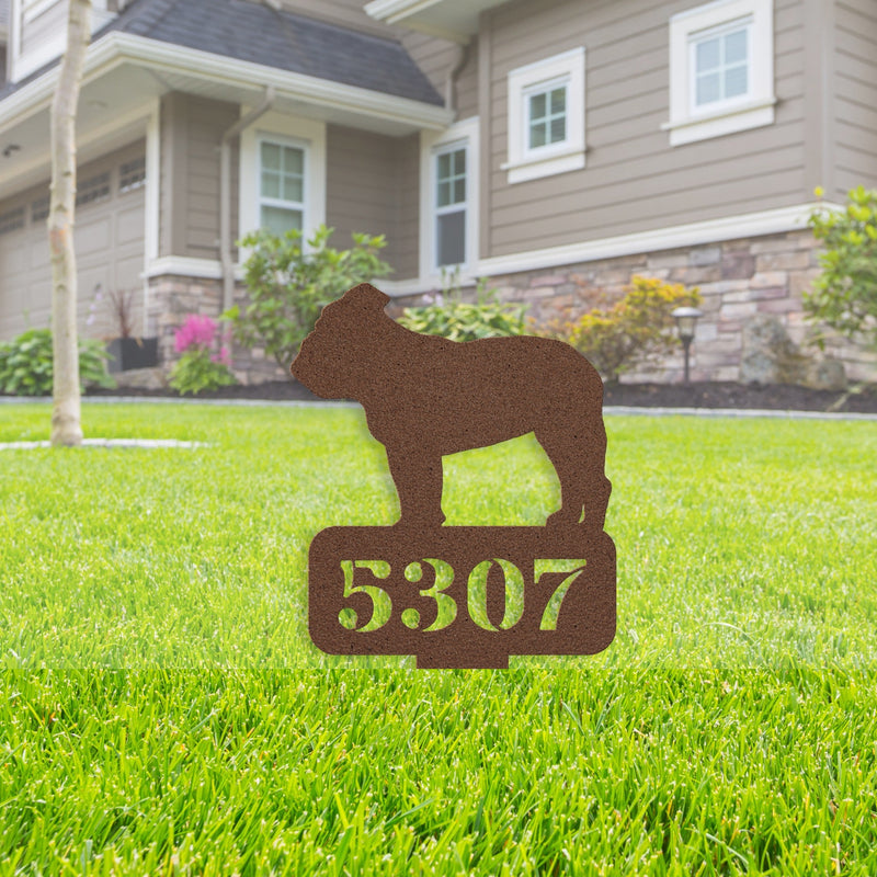 Lawn English Bulldog House Number Yard Sign - BullyBellyMetal Sign