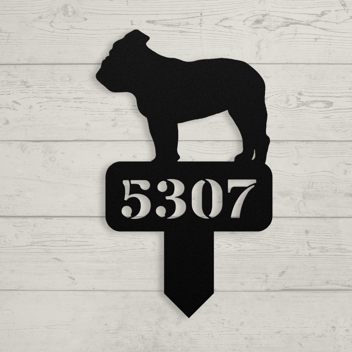 Lawn English Bulldog House Number Yard Sign - BullyBellyMetal Sign