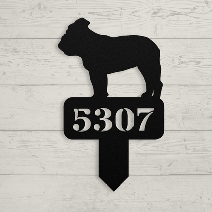 Lawn English Bulldog House Number Yard Sign - BullyBellyMetal Sign