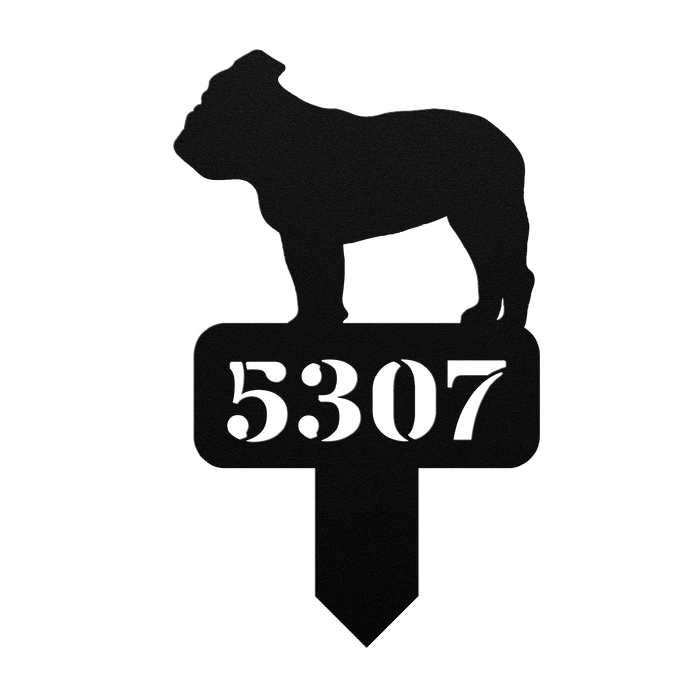 Lawn English Bulldog House Number Yard Sign - BullyBellyMetal Sign