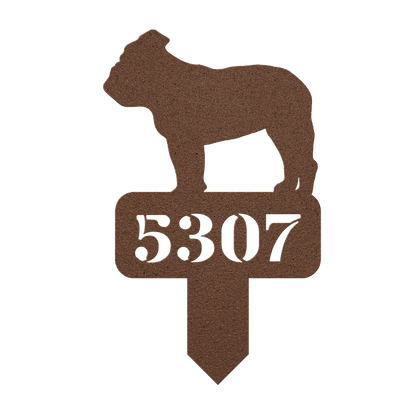 Lawn English Bulldog House Number Yard Sign - BullyBellyMetal Sign